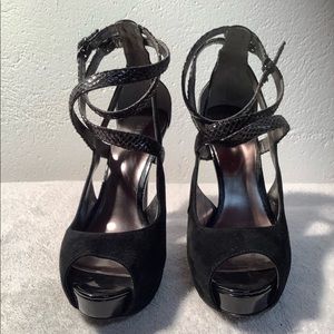 Guess black suede strappy heels.